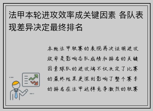法甲本轮进攻效率成关键因素 各队表现差异决定最终排名 法甲本轮进攻效率成关键因素 各队表现差异决定最终排名